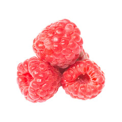 Pile of red ripe raspberries isolated on white background