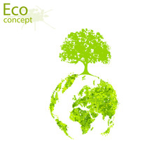 Tree with globe on white background. Environmentally friendly world. Illustration of ecology the concept of info graphics. Icon. Simple modern minimalistic style.