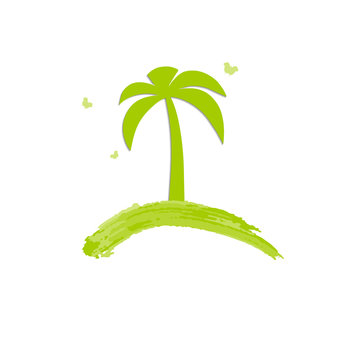 Palm. Tree on white background. Logo design template of tree. Icon. Vector illustration. Green.