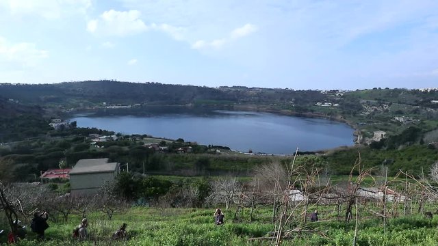 Lago d'Averno (Lake Avernus) is a volcanic crater lake. Pozzuoli, Italy