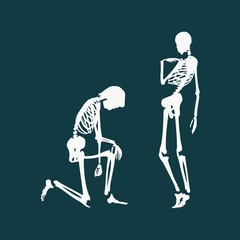 Man asking woman to marry him. Cartoon illustration. Silhouettes of two skeletons