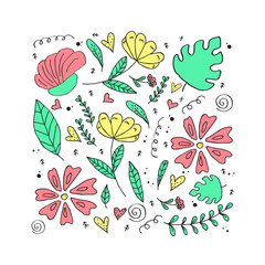 Floral pattern, doodle flowers, vector illustration.