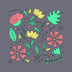 Floral pattern, doodle flowers, vector illustration.