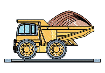 dump truck with sand over white background, vector illustration