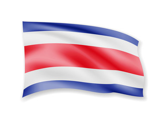 Waving Costa Rica Flag on white. Flag in the Wind.