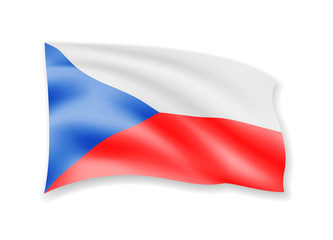 Waving Czech Republic flag on white. Flag in the Wind.