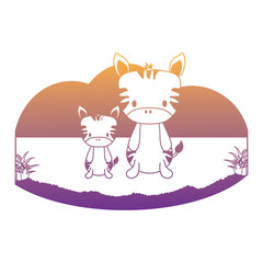 cute zebras in the grass over white background, vector illustration