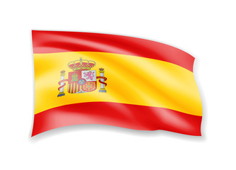 Fototapeta premium Waving Spain flag on white. Flag in the wind.