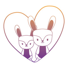 cute rabbits in a heart over white background, vector illustration