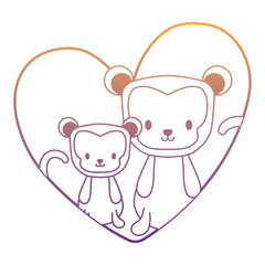 cute monkeys in a heart over white background, vector illustration