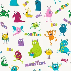 Printed kitchen splashbacks Monsters Cartoon monsters. Seamless pattern