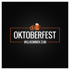 Oktoberfest logo with beer mug and pretzel on black background