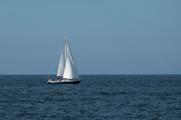 Blue Sailboat at Sea