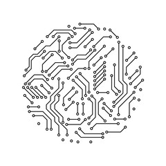 Printed circuit board black and white circle shape symbol of computer technology, vector - 218057628