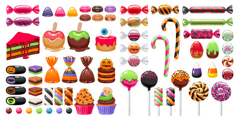 Halloween sweet treats set. Candies and snacks.