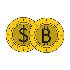 Bitcoins cryptocurrency stacked vector illustration graphic design