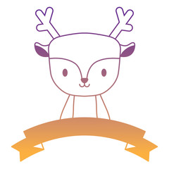 cute deer and decorative ribbon over white background, vector illustration