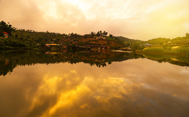 Mae Hong Son, THAILAND - Jul 17, 2018: Ban Rak Thai Village in sunset, a Chinese settlement Mae Hong Son ,Thailand.