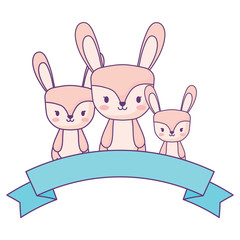 Obraz premium decorative ribbon and cute rabbits over white background, vector illustration