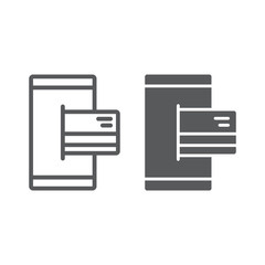 Mobile banking line and glyph icon, finance and banking, payment sign, vector graphics, a linear pattern on a white background, eps 10.