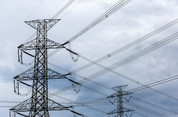 silhouette of high voltage electrical pole structure