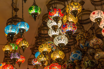 Beautiful Arabian lamps at souk of Nizwa, Oman