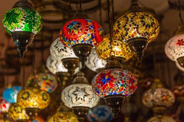 Beautiful Arabian lamps at souk of Nizwa, Oman - obrazy, fototapety, plakaty