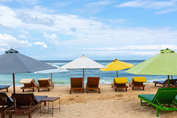 Place for beach holidays with umbrellas at  Bali island,Melasti beach area,Indonesia