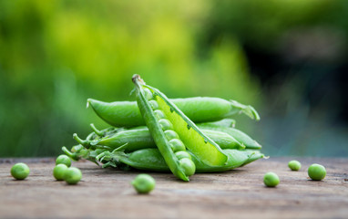 Pea pods on the background of nature