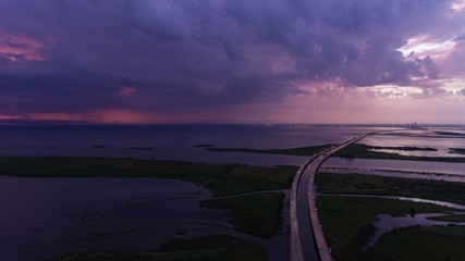 Storm at sunset on Mobile Bay along Alabama Gulf Coast 