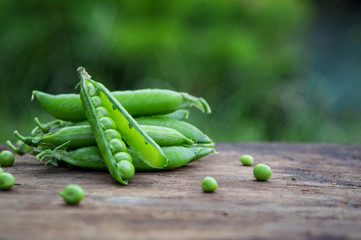 Pea pods on the background of nature