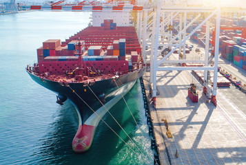 bulk head of the container ship vessel stay in port terminal for loading and discharging operation,...