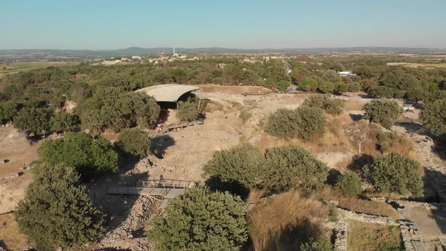 Aerial shot from Archaeological Site of Troy Canakkale Turkey