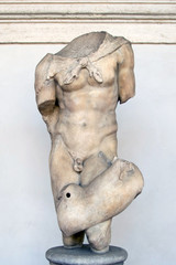 Ancient sculpture of a Satyr in the the public Baths of Diocletian in Rome, Italy. It was built from 298 to 306