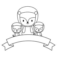 cute lions and decorative ribbon over white background, vector illustration