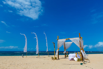 Romantic dinner place at ocean sand beach,Nusa Dua,Bali island,Indonesia