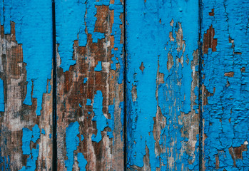 Cracked azure paint. Vintage wooden background