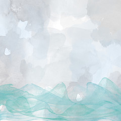 Obraz premium Abstract picture of the sea, waves, watercolor, hand-painted