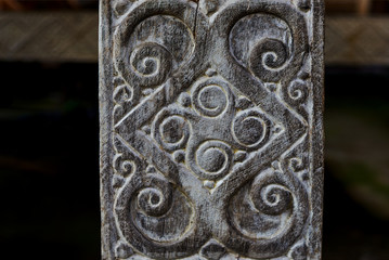 Detail of a wooden carved.  Old and vintage wooden part decorative panel. Handcrafted beautiful wooden carved.  Wooden pattern for decor. Intricate  wood crafted design. Abstract background.