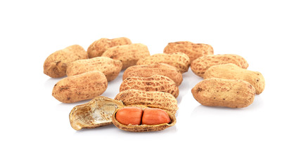 Peanuts, nuts in shells on white background.