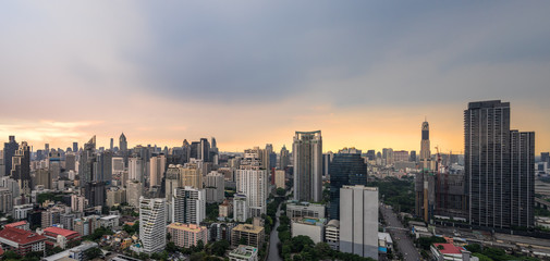 panorama of cityscape on evening skyline