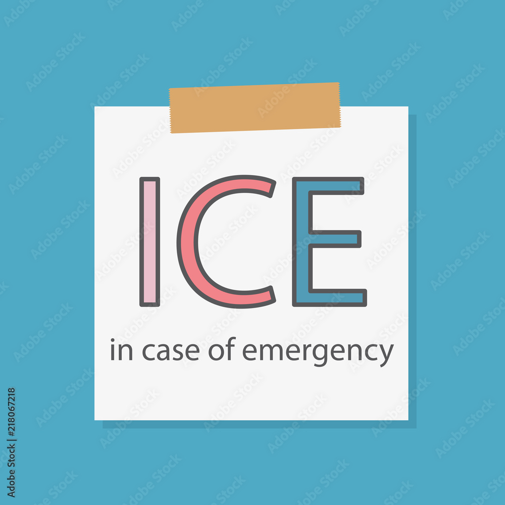Poster ice in case of emergency written in a notebook paper- vector illustration