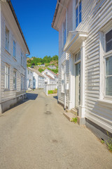 White wooden houses in a little alley in Flekkefjord