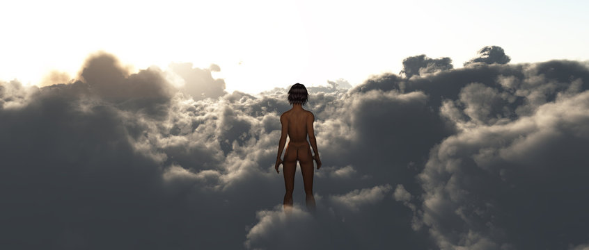 Woman in clouds
