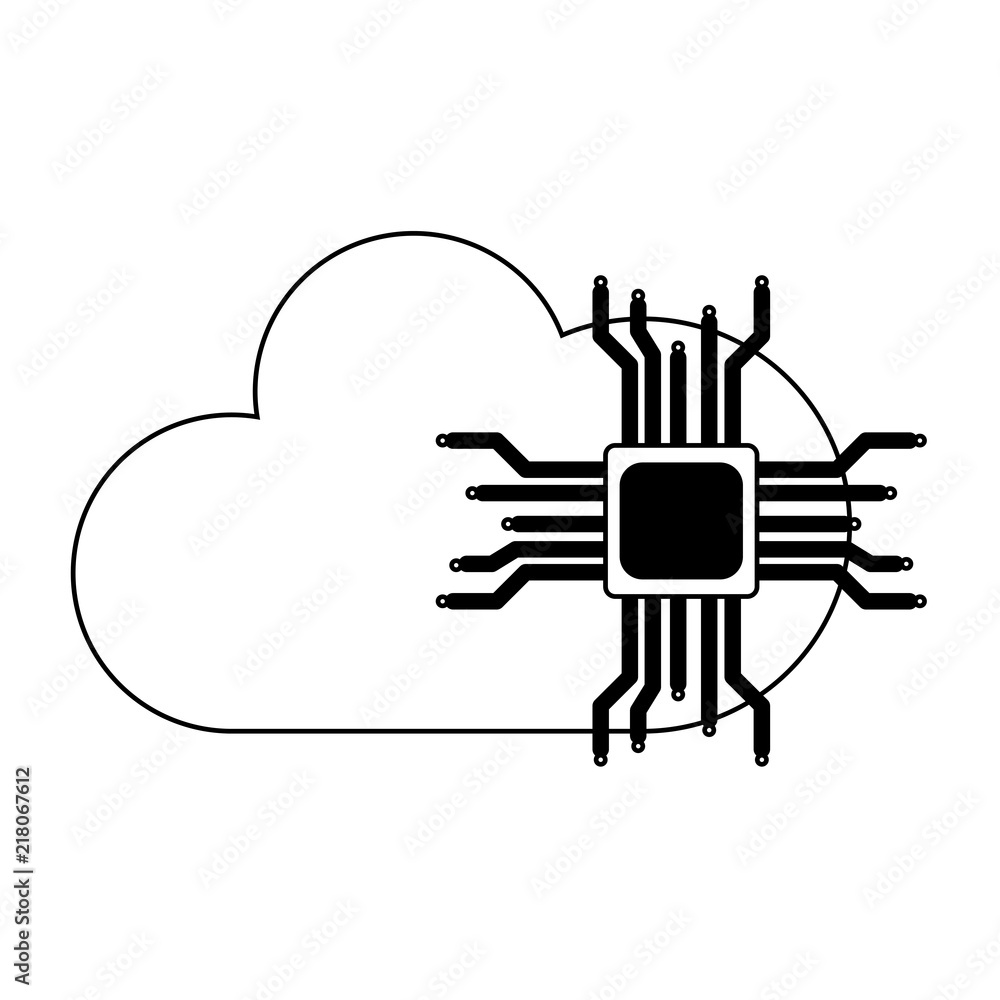 Poster microchip and cloud computing vector illustration graphic design