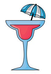 cocktail drink with decorative umbrella over white background, vector illustration