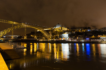 Fototapeta na wymiar The Dom Luis I Bridge at night, Porto, Portugal
