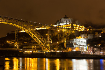 Fototapeta na wymiar The Dom Luis I Bridge at night, Porto, Portugal