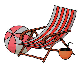 beach seat with coconut cocktail and ball over white background, vector illustration