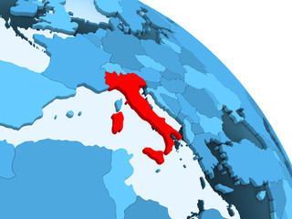 Italy on blue globe